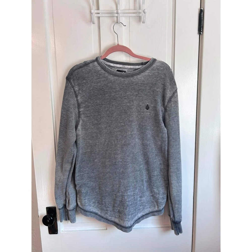 Volcom Thermal Shirt Mens XL Grey Eveleth Burnout Waffle Knit Long Sleeve